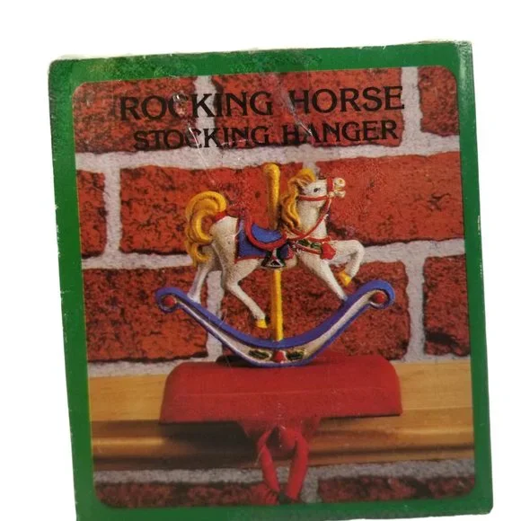 Carousel Rocking Horse Iron Xmas Stocking Holder for Fireplace Mantel Tabletop - Picture 9 of 9